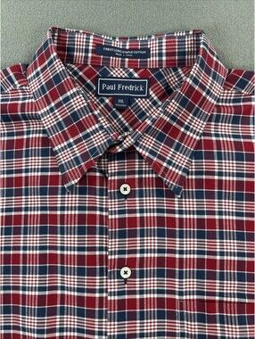 Paul Frederick 2XL NWOT Cotton Red Blue Plaid Long Sleeve Button-Down Shirt